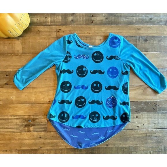 Girls Self Esteem Top with Sheer Back, Large - Mustache Theme - Picture 1 of 4